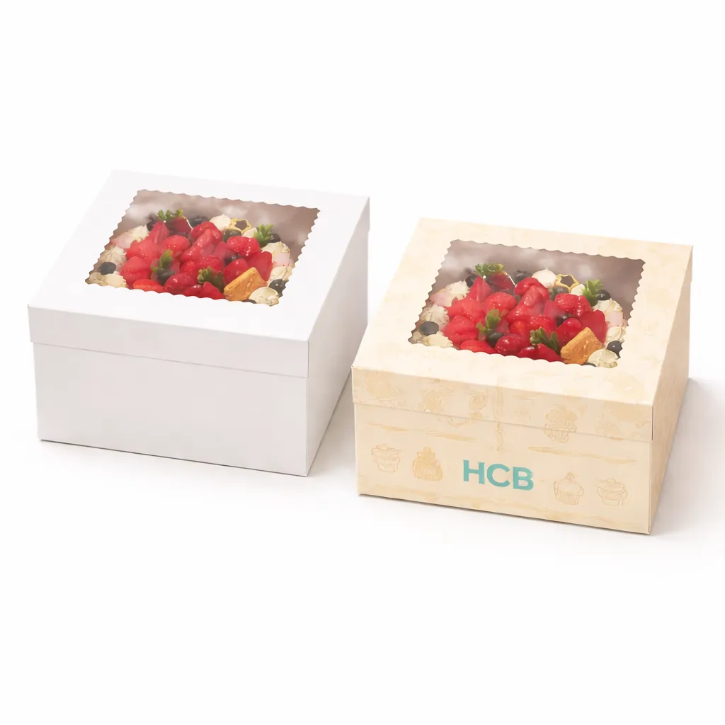 Two open flat-style cardboard boxes, one blank white and one with a colourful sitting dog illustration. class=